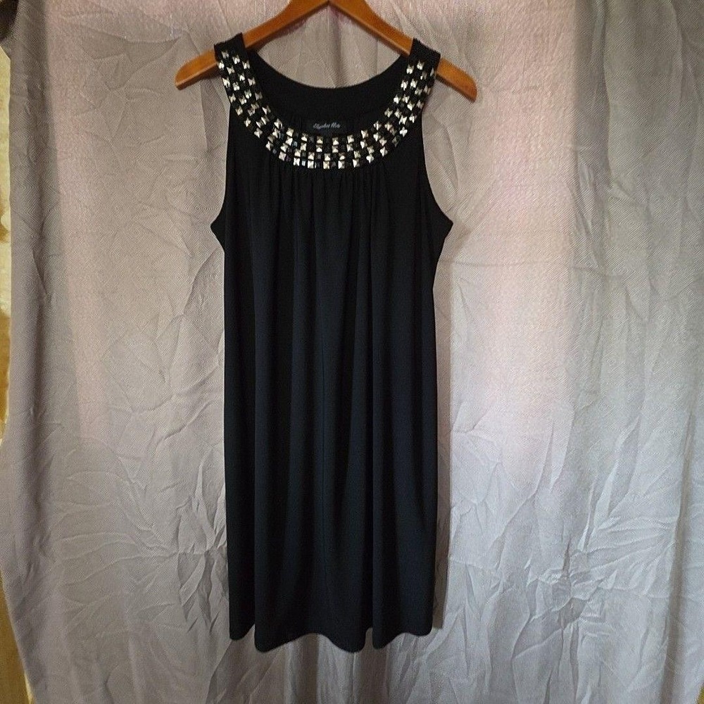 Scarlett Nite Dress Womens 12 Black Sleeveless Round Neck Studded Knee Length